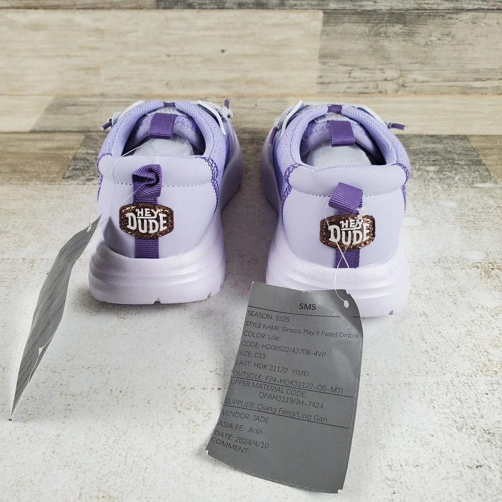 Hey Dude Sirocco Play Pastel Kids Shoes Sz 13 C13 Ombre Lilac Mesh Sneakers